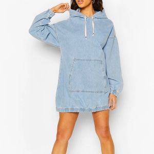 Light Blue Denim Hoodie Dress